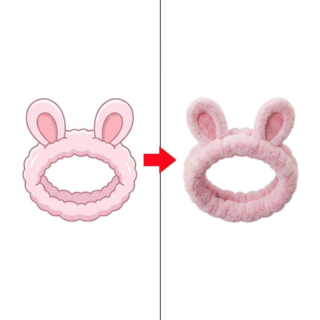 Plush Pink Bunny Spa Headband Ruffled Fluffy Band Long